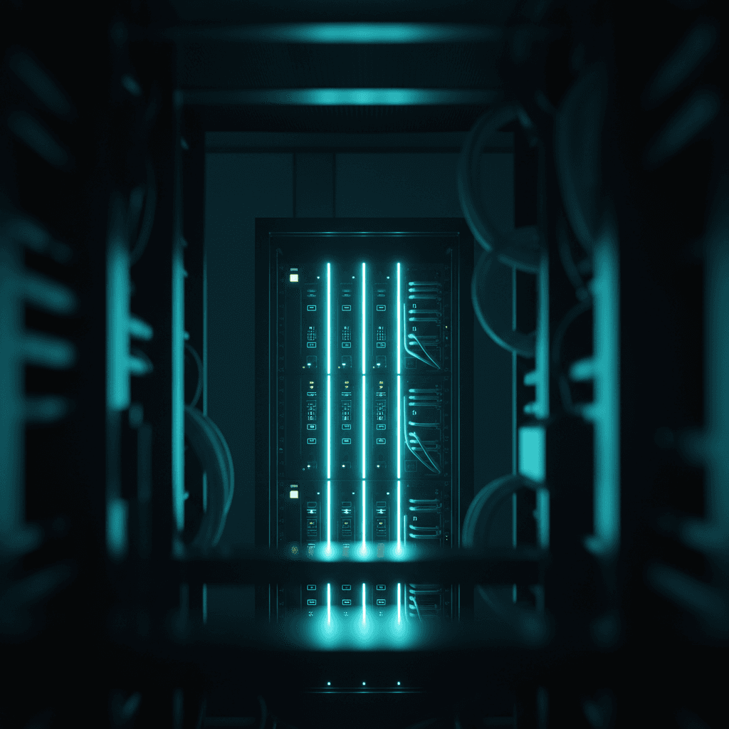 Cloud recording servers with cyan accent lighting