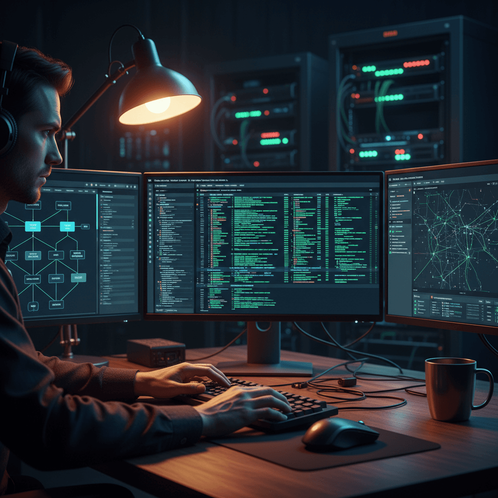 Technical support specialist at workstation