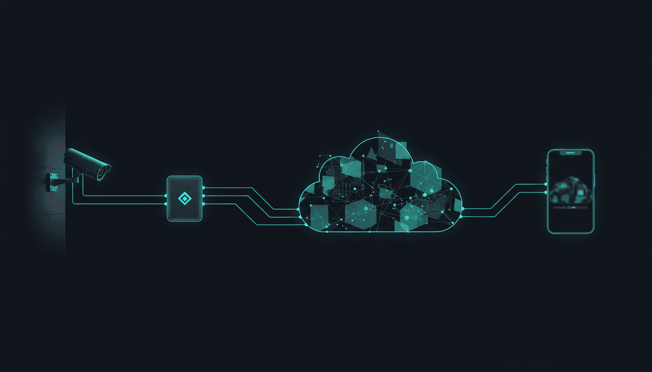 UPROX-IVA platform architecture: cameras connecting through edge gateway to cloud to mobile access