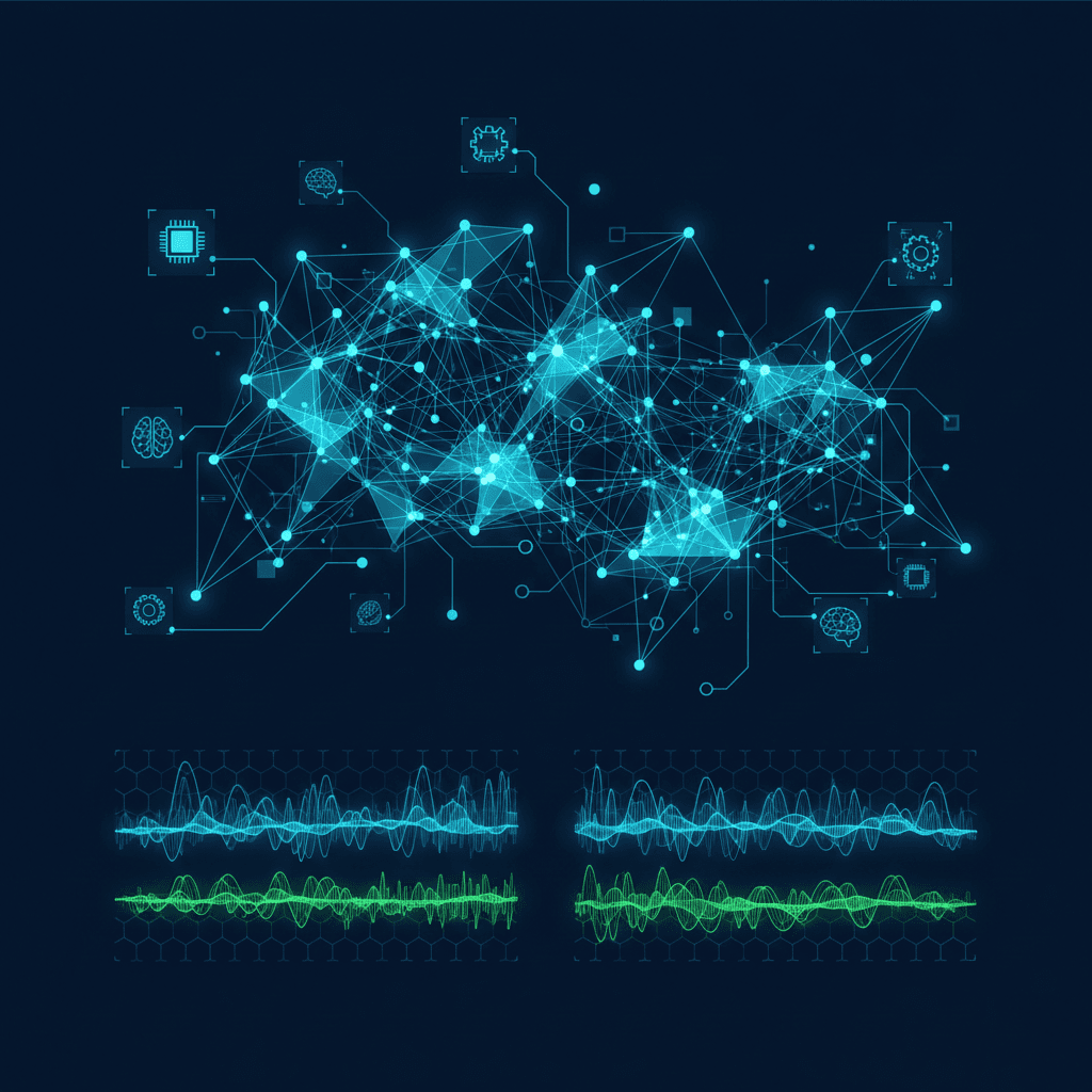 AI analytics visualization with data nodes and connections