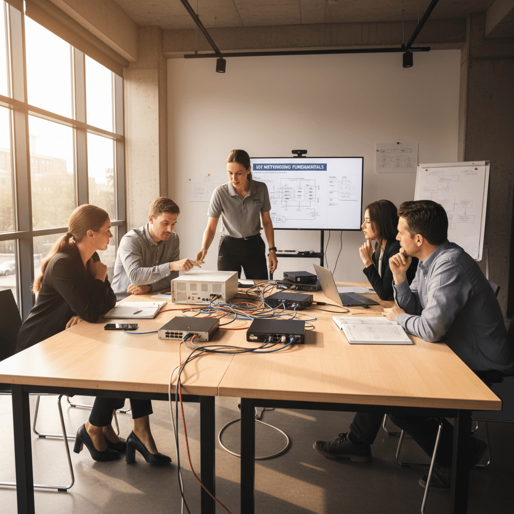 Hands-on training session with edge gateway equipment